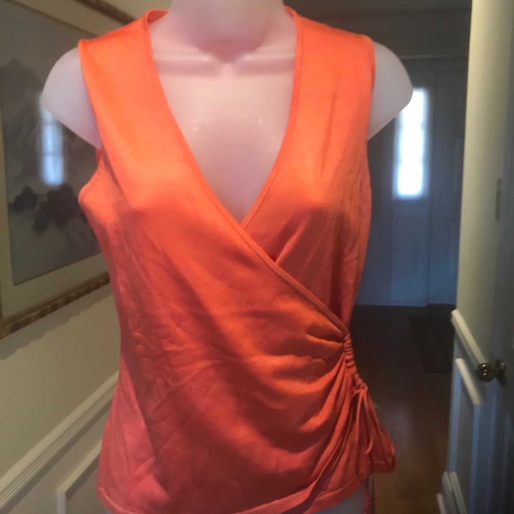 Ann Taylor - Lady orange s/less wrap silk top, Size: S
